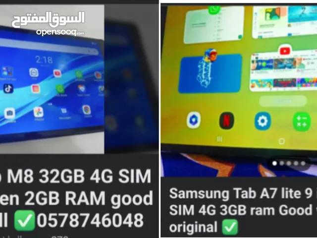 Samsung Tab A7 lite 9 inch 32 GB SIM 4G 3 GB ram Good working all original  .430 Rs.
