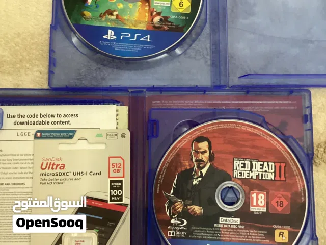 شريط RDR2 PS4 بحالة ممتازة، قرصين، شغال 100 ريد ديد و راي مان و ميموري كارد