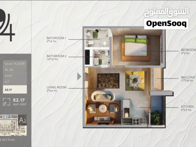 52 m2 1 Bedroom Apartments for Sale in Muscat Bosher