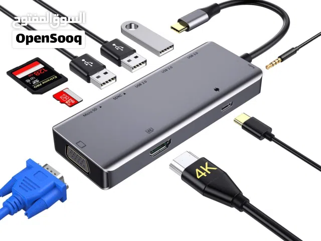 تحويلة USB C، متعدد المنافذ، 9 في 1 مع منفذ HDMI بدقة 4K، وVGA Zedela USB C Hub, 9 in 1 Dual Display