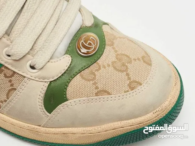Gucci Beige/Brown Nubuck Leather and GG Canvas Screener Sneakers Size:42 43 SIZE GUIDE