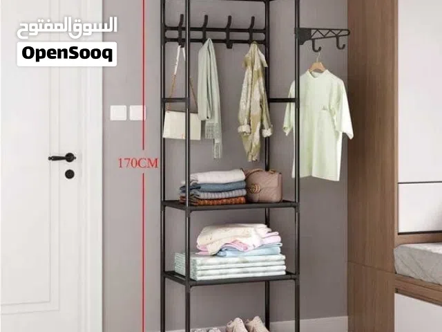 ستاند منظم ملابس وأحذية متعدد الوظائف مع رفوف تخزين وعلاقات جانبية - قياس (170×55×36 سم) - أسود