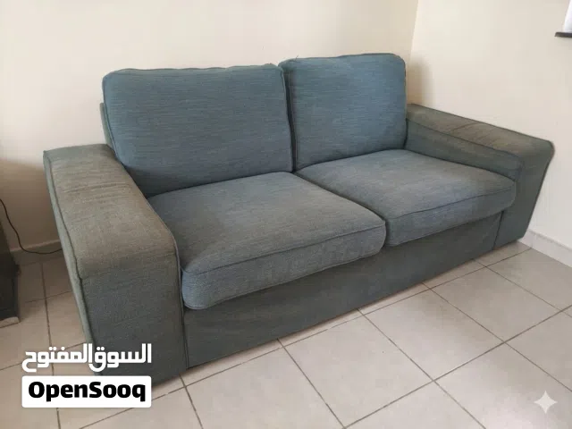 Blue 3 seater fabric futon sofa