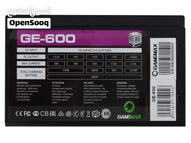 باور سبلاي لأجهزة الجيمنج بسعة 600 واط حقيقي GAMEMAX 600W 80+ PLUS GAMING PSU