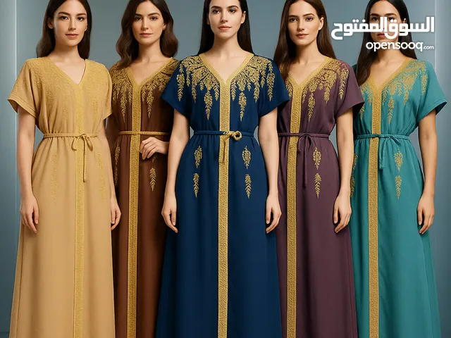 جلابيات موديلات جديدة بأسلوب شرقي فاخر – مطرز من الأمام – قماش مغسول ناعم، ألوان ملكية وتصميم مريح