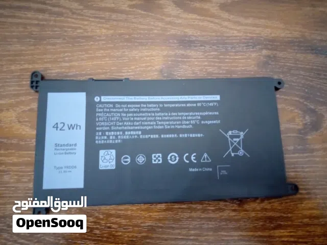 بطارية لابتوب Dell نوع YRDD6، سعة 42Wh، فولت 11.4V، بحالة جيدة، مناسبة لعدة موديلات من Inspiron وVos