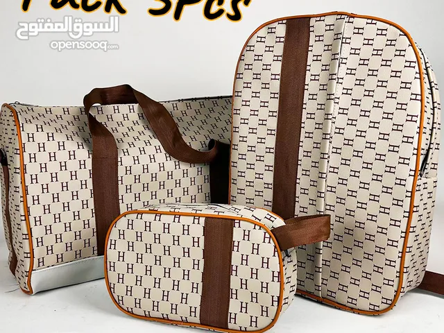 Pack 3Pcs Cabas Sac a Dos et Pochette en Tissue Imperméable Beige