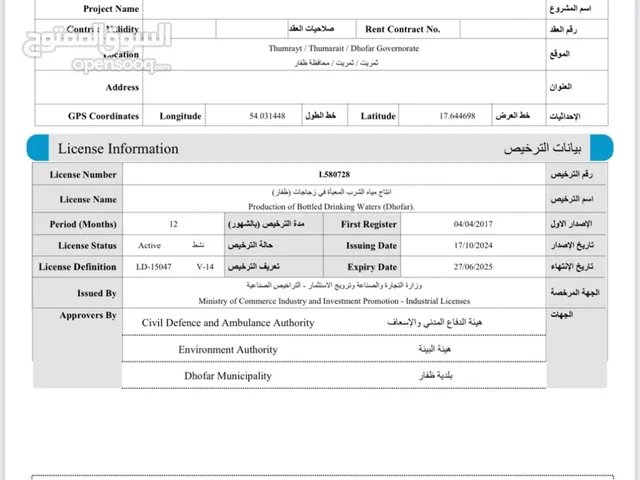 ترخيص صناعي للبيع العاجل