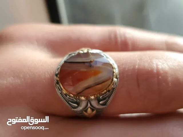 خاتم عقيق يماني فضه تركي عيار 925MFب17000ريال يمني