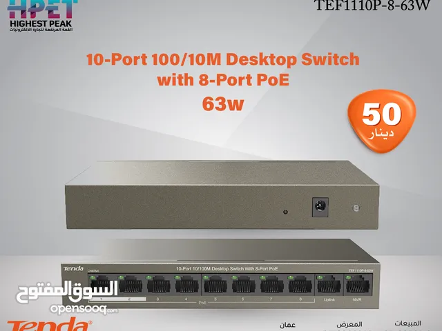 محول 63w Tenda TEF1110P-8-63W 10-Port 10/100Mbps Desktop Switch with 8-Port PoE