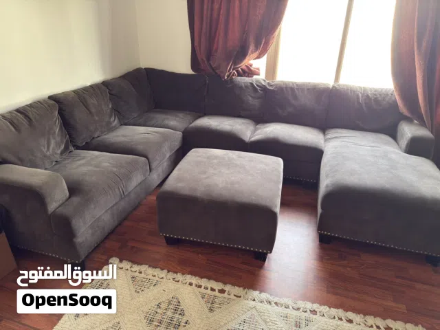 Large Charcoal Grey U-Shaped Sectional Sofa with Chaise & Matching Ottoman