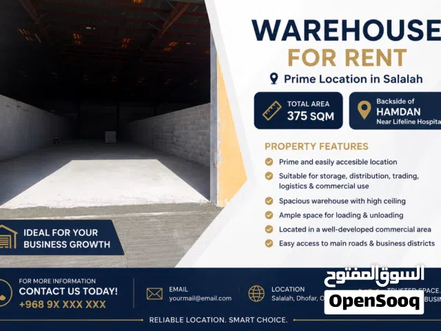 Prime Warehouse for Rent – 375 SQM  Near Lifeline Hospital  Backside of Hamdan Plaza Hotel