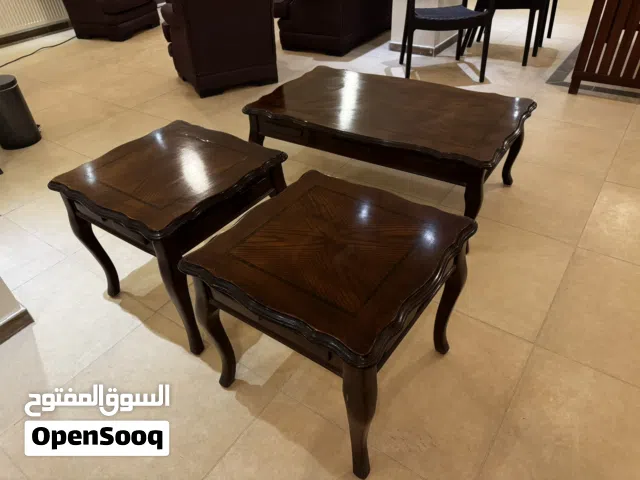 طقم طاولة وسط وطربيزتين خشب فاخر