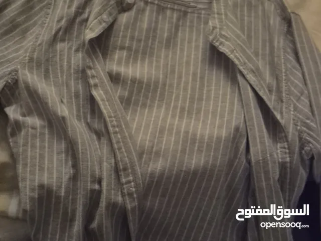 Old Money Hollister Men’s Classic Fit Striped Button-Up Shirt (Gray/White, Size M)