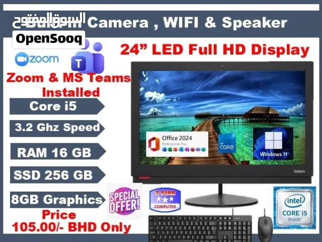 Core i5 All-in-One PC 16GB Ram Built In Camera,Speaker, WIFI 24 Display Teams,Zoom Installed