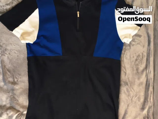 stylish collar zip up shirt in blue and black