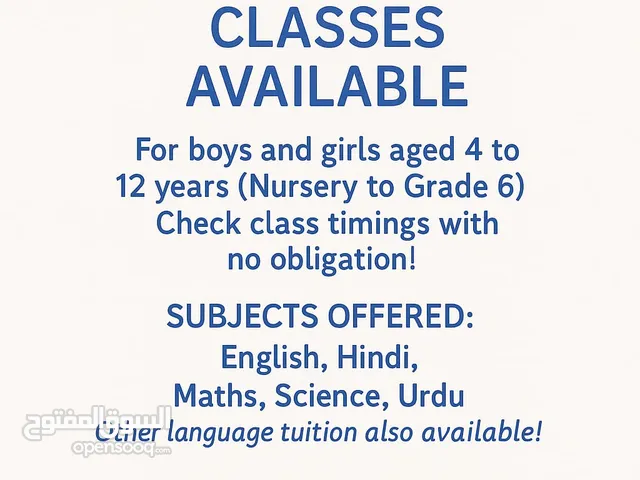 Tution classes for kids nursery to grade 6th teaching by an experienced Indian teacher .