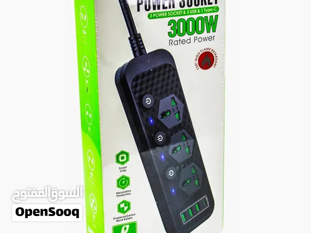 وصلة مقبس طاقة 3+3 USB [سلك 3 متر] 25الطول x 10العرض سم قدرة طاقة عالية 3000 واط للأجهزة عالية الطاق