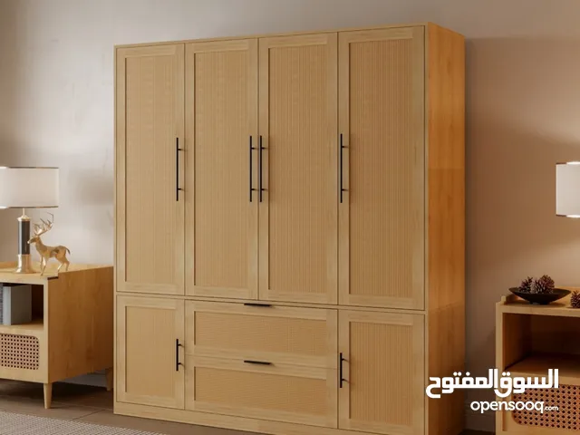Family 6-Door Wardrobe Armoires Closet 2 Drawer Storage Rattan Style