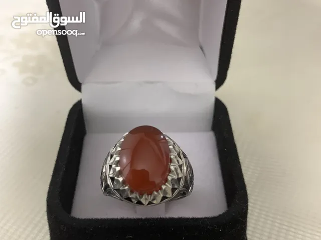 خاتم عقيق يماني مشمشي فضة 925