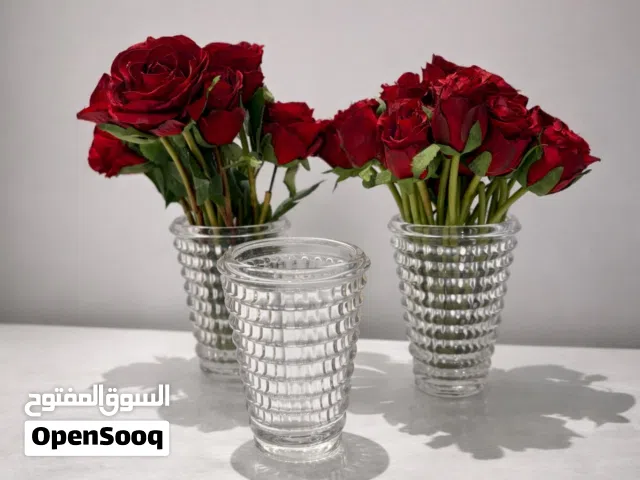 طقم فازات زجاج شفافة