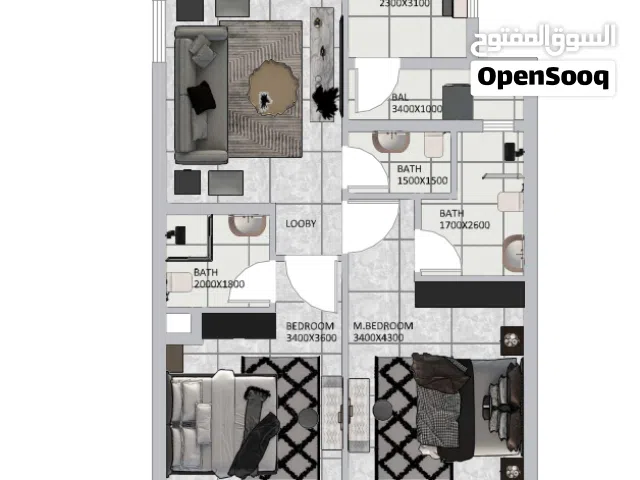 غرفتين بشرفتين مطله على الشرق -Two rooms with two balconies overlooking the east