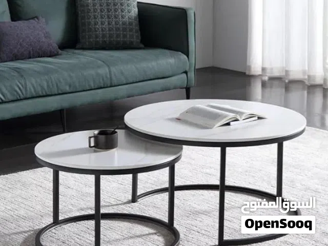 LINGWEI Round Coffee Table Round Nesting Coffee Table with Marble Surface Set of 2pcs One Small and