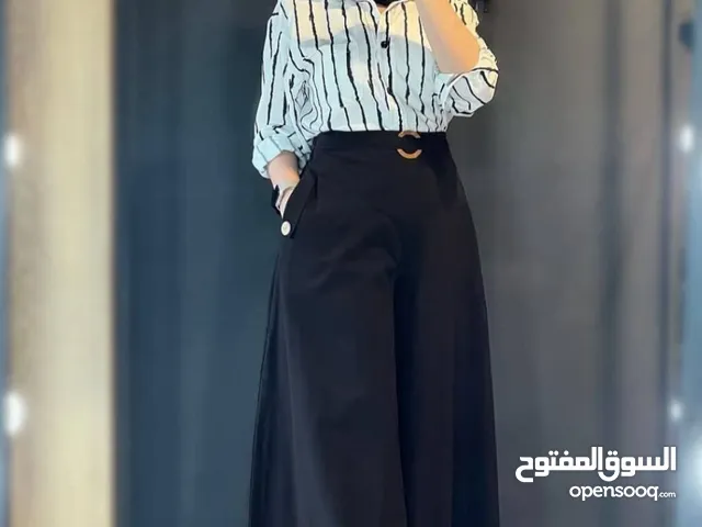 طقم 2 قطعه بنطلون كتان 2 جيب شميز مقلم تحفه اللهم بارك