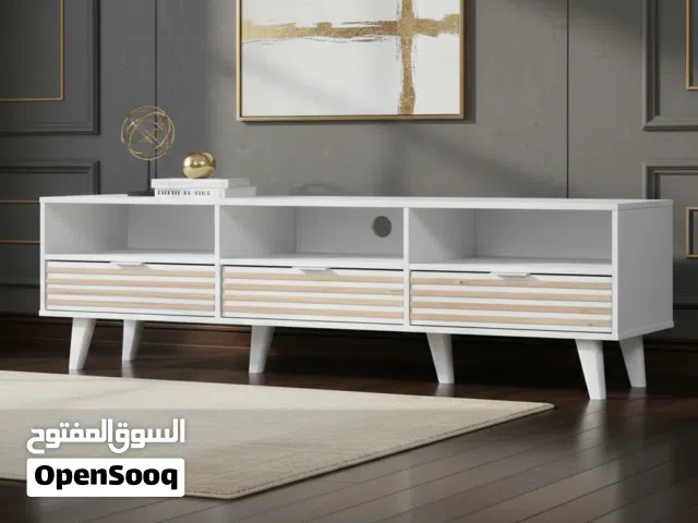طاولة تلفزيون عصرية باللون الأبيض والخشبي مقاس 180 سم - TV 168