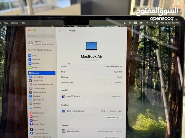 MACBOOK AIR M3 13 INCH UESD 16RAM 256GB مستعمل