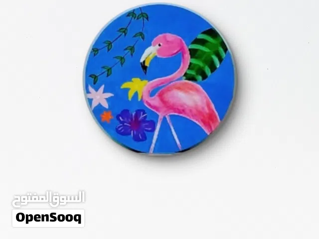 circle tablue  handmade  acrylic on canvas  flamingo