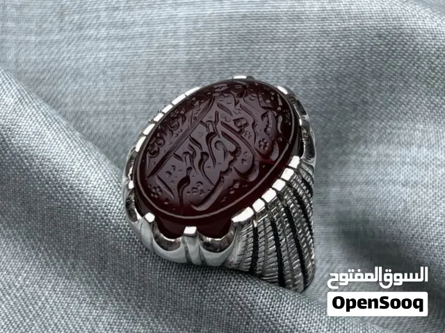 مجموعة خواتم عقيق يماني فضة ثقيلة