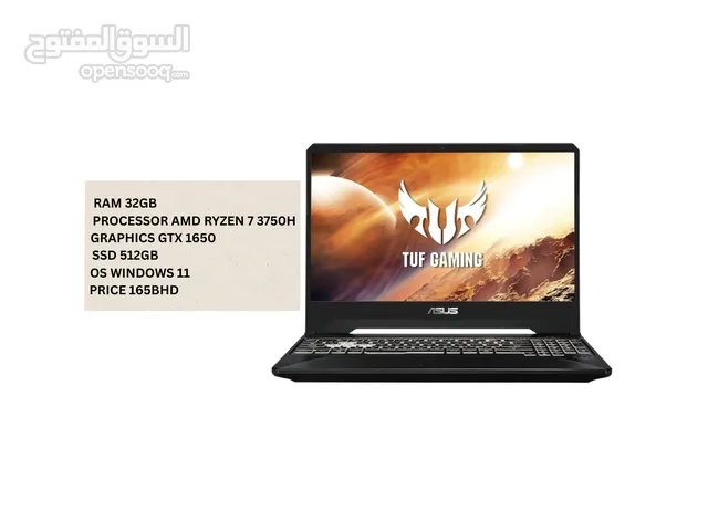 Asus Tuf Laptop (Ram 32GB) (Processor Ryzen 7) (Graphics GTX 1650) (Windows 11) Available For 165BHD