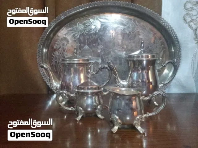طقم شاي نحاس مطلي فضة تراثي فخم للبيع