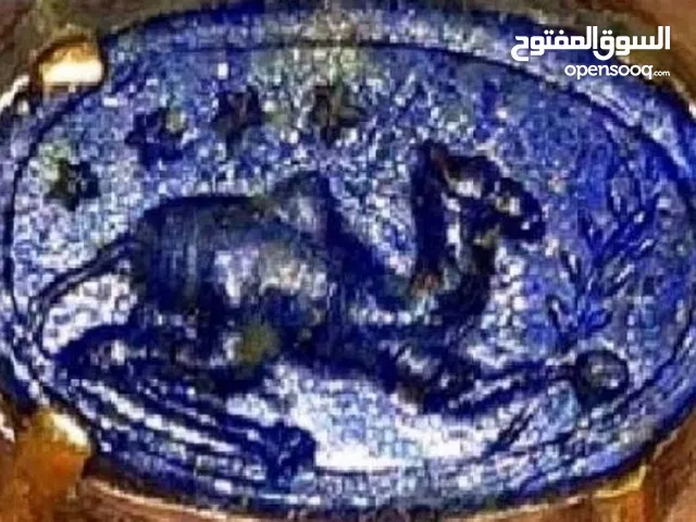 حجر كريم نقش يدوي بخاتم فضه 925 عبري قديم مميز