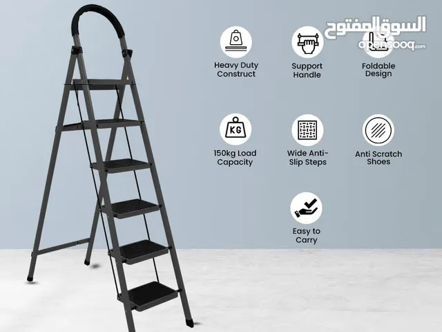 5-Step Heavy-Duty Folding Ladder with Safety Rail – Black (Height 191 cm)
