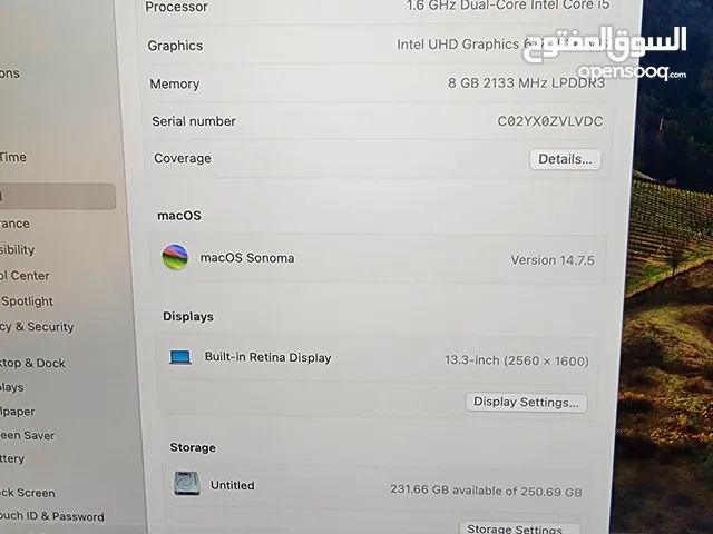 MacBook Air A1932 Year 2019 8gb ram Backlight keyboard Touch ID 13inches Retina Display type c ports