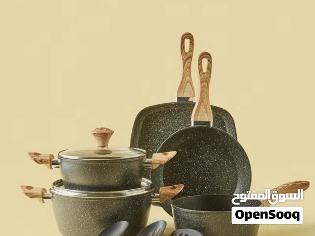 10-Piece Non-Stick Cookware Set with  Glass Lids & Wood Handles