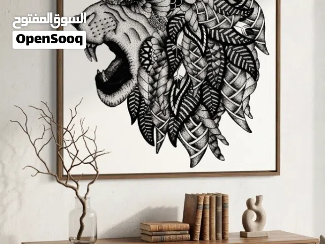 لوحه أسد ماندالا مرسومه بالحبر يدوي 100٪