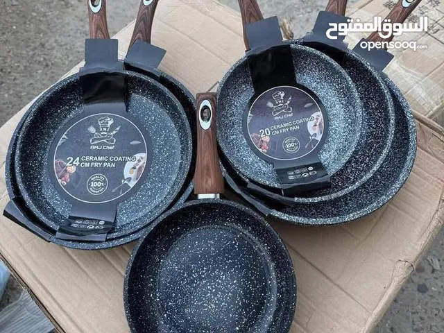 طقم مقالي ايد خشب دايموند مبزر جرانيت ثقيل ايد سوداء عدد 6 قطع