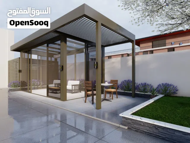 Aluminum Pergola, Wooden Pergola Glass Room, and Majils, with gypsum roof and lights
