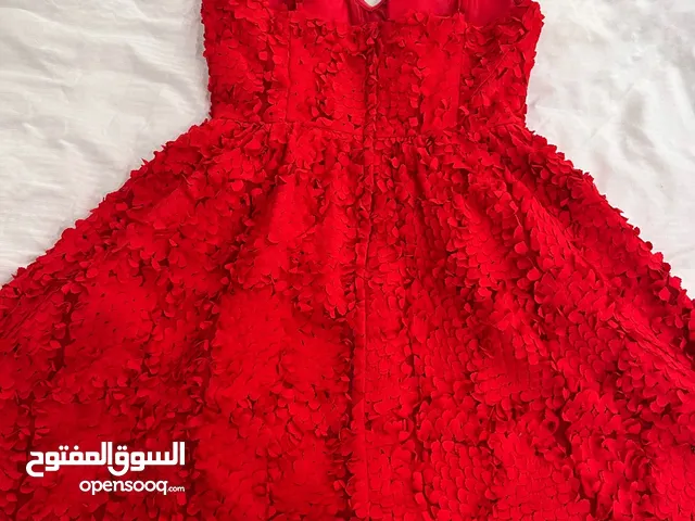 Red h&m midi dress size small with flower embroidery