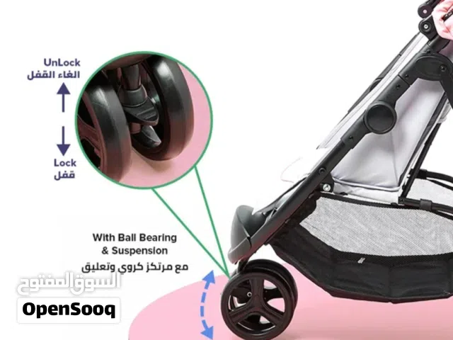 عربة أطفال بثلاث عجلات خفيفة الوزن وسريعة الطى بيد واحدة مع صينية