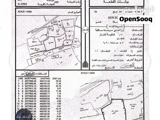 أرض زراعية للبيع في ولاية عبري بمساحة 3576 متر مربع