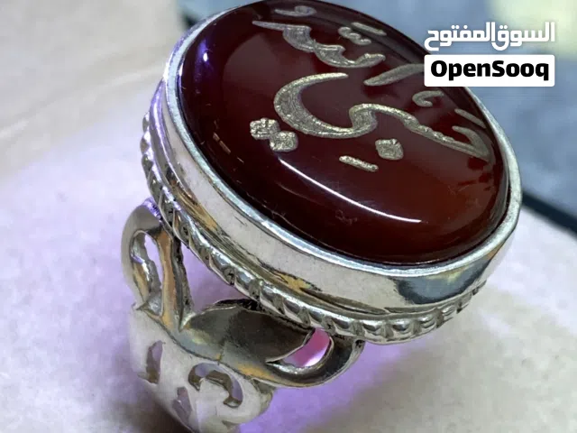 خاتم عقيق يماني منقوش حسبي الله فضة 925