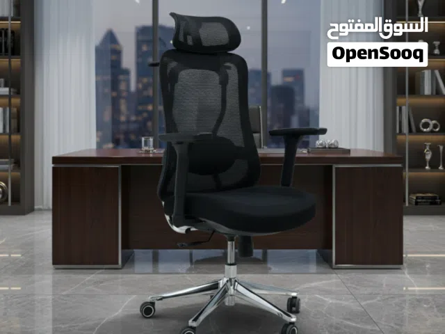 كرسي مكتب مريح بظهر شبكي ومسند رأس لون أسود - 163 A- BLACK