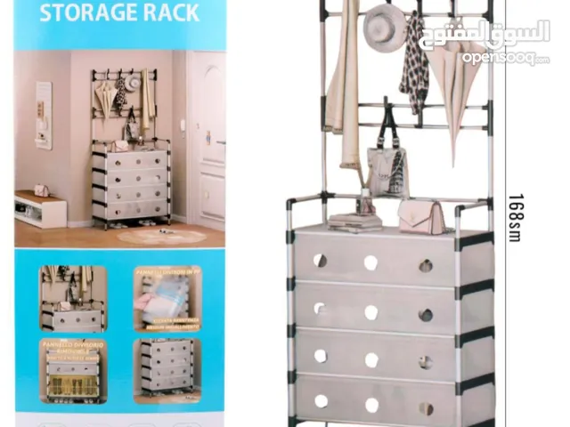 *ستند شماعه ملابس+ ورفوف احذيه مغلقة بشفاف 2 في 1قابل لطي