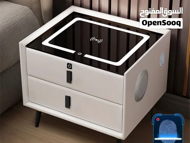 خزانه سرير بصمه اصبع واسبيكر بلوتوث Nightstand with Charging Station Led Nightstand كبت خزانه كومدين