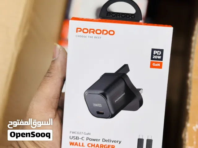 PORODO  DUAL PORT  WALL CHARGER  PD 20w QC 18w 1.2m  usb-c to usb-c   شاحن USB-c to lightning cable