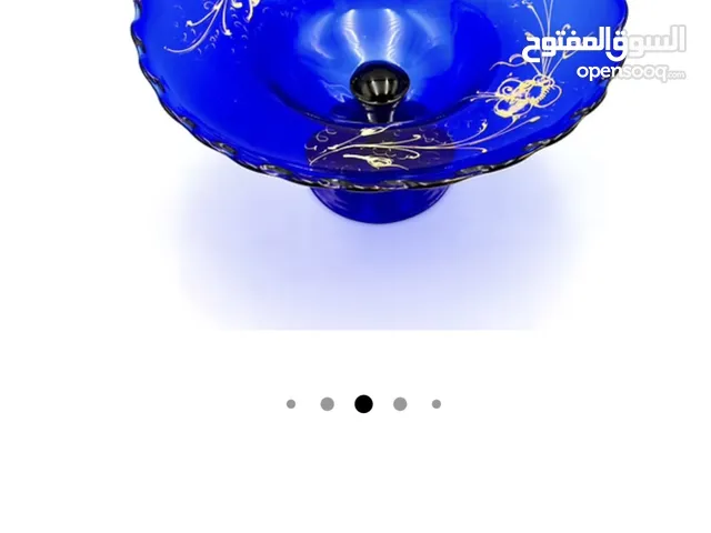 Vintage Electric Blue Consol Bowl With Gold  Accent Christmas Pedestal Christmas وعاء نفخ يدوي مذهب